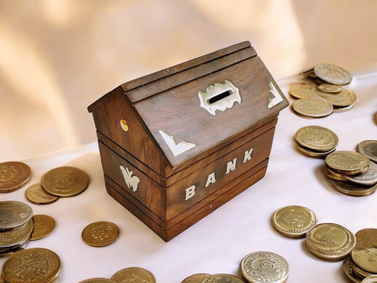 Handcrafted Wooden Hut Shaped Money Bank - Premium Rosewood
