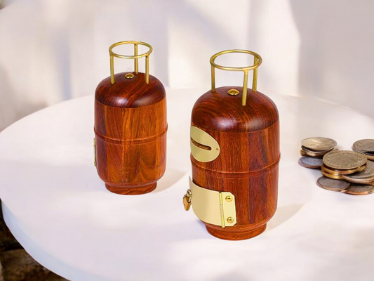 Handcrafted Wooden Cylinder Shaped Money Bank - Premium Rosewood